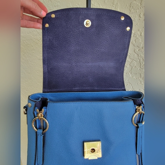 Henri Bendel Convertable Backpack In Pebble Grain Perriwinkle Leather/Navy Suede - Picture 10 of 16